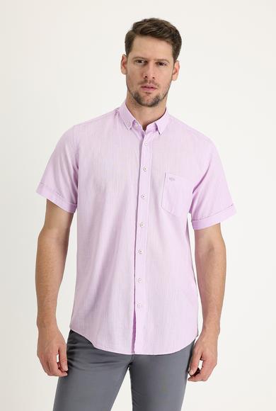 Erkek Giyim - LİLA 3X Beden Kısa Kol Regular Fit Gömlek