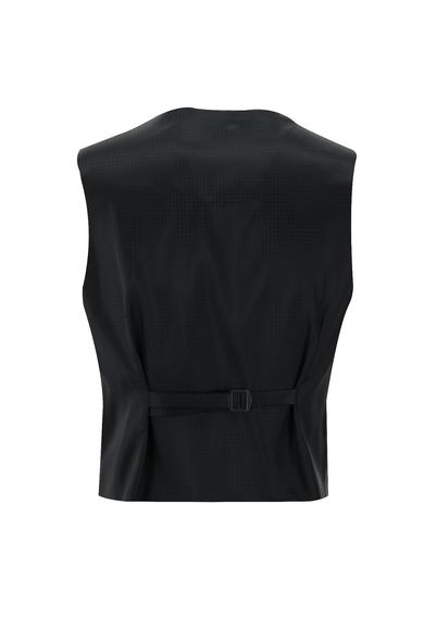 Erkek Giyim - SİYAH 52 Beden Slim Fit Sivri Yaka Yelekli Smokin & Damatlık