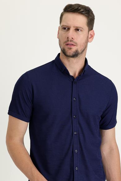 Erkek Giyim - AÇIK LACİVERT XXL Beden Polo Yaka Regular Fit Düğmeli Tişört