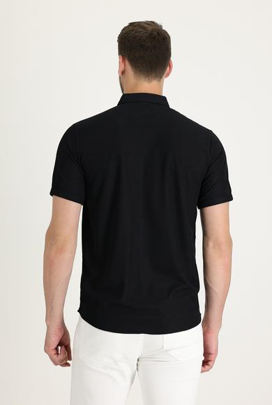 Erkek Giyim - SİYAH XXL Beden Polo Yaka Regular Fit Düğmeli Tişört