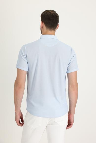 Erkek Giyim - AÇIK MAVİ XL Beden Polo Yaka Regular Fit Düğmeli Tişört