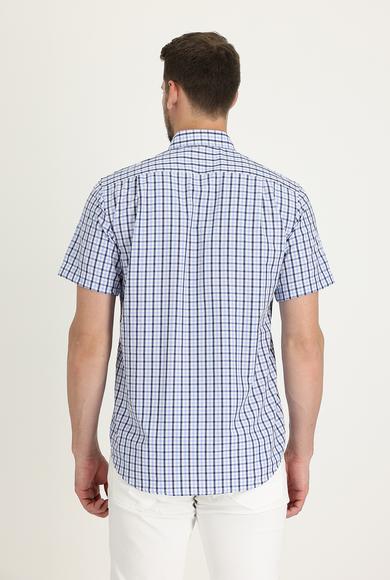 Erkek Giyim - AÇIK MAVİ 3X Beden Kısa Kol Regular Fit Ekose Gömlek