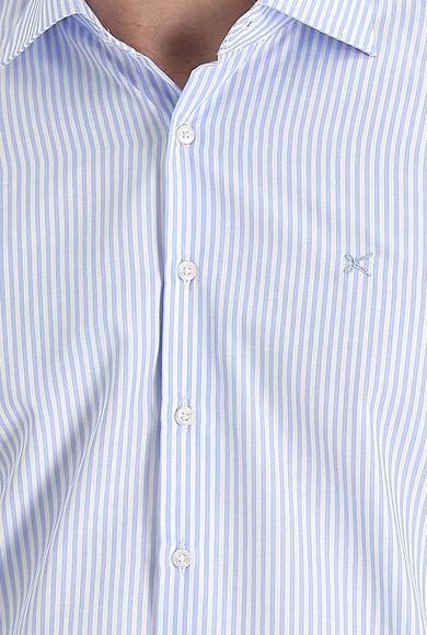 Erkek Giyim - AÇIK MAVİ L Beden Uzun Kol Slim Fit Çizgili Klasik Gömlek