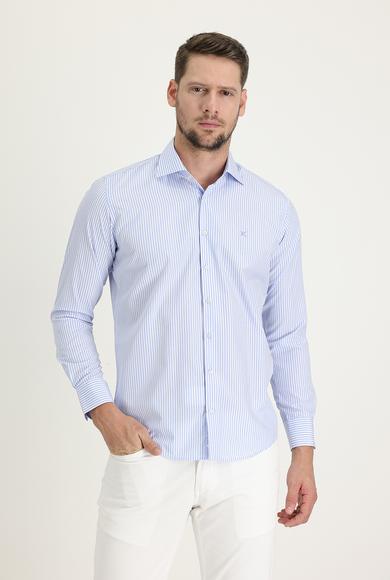 Erkek Giyim - AÇIK MAVİ L Beden Uzun Kol Slim Fit Çizgili Klasik Gömlek