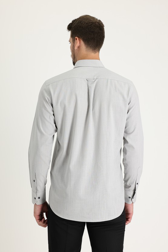 Erkek Giyim - Uzun Kol Relax Fit Keten Görünümlü Gömlek
