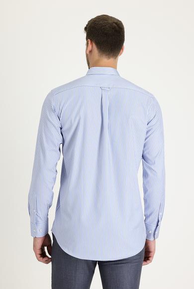 Erkek Giyim - AÇIK MAVİ 3X Beden Uzun Kol Regular Fit Çizgili Gömlek