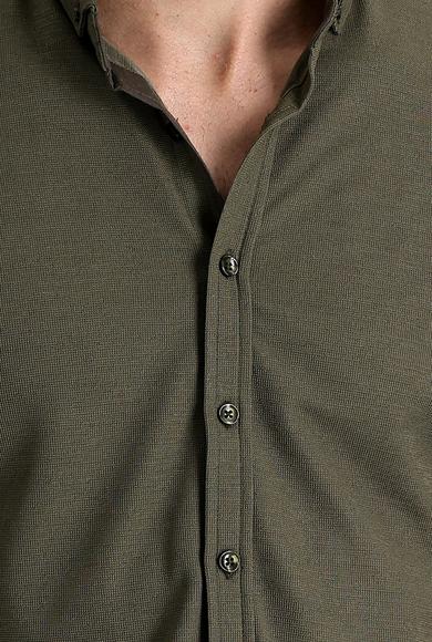Erkek Giyim - ORTA HAKİ L Beden Polo Yaka Regular Fit Düğmeli Tişört