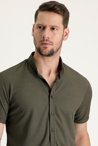 Erkek Giyim - ORTA HAKİ L Beden Polo Yaka Regular Fit Düğmeli Tişört