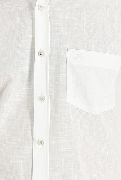 Erkek Giyim - KIRIK BEYAZ 5X Beden Uzun Kol Relax Fit Keten Görünümlü Gömlek
