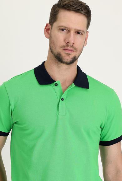 Erkek Giyim - ÇAĞLA YEŞİLİ L Beden Polo Yaka Slim Fit Desenli Tişört