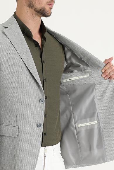 Erkek Giyim - ORTA GRİ 62 Beden Klasik Desenli Keten Ceket