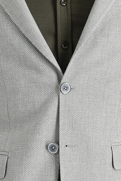 Erkek Giyim - ORTA GRİ 62 Beden Klasik Desenli Keten Ceket