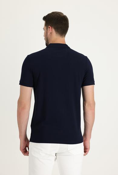Erkek Giyim - ORTA LACİVERT M Beden Polo Yaka Baskılı Tişört