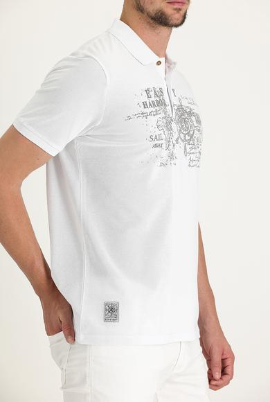 Erkek Giyim - BEYAZ XL Beden Polo Yaka Desenli Tişört
