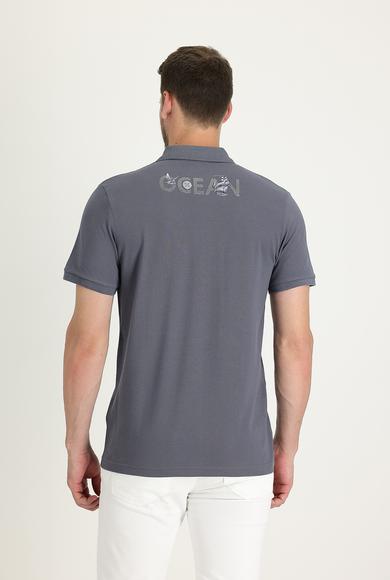 Erkek Giyim - ORTA GRİ 3X Beden Polo Yaka Desenli Tişört
