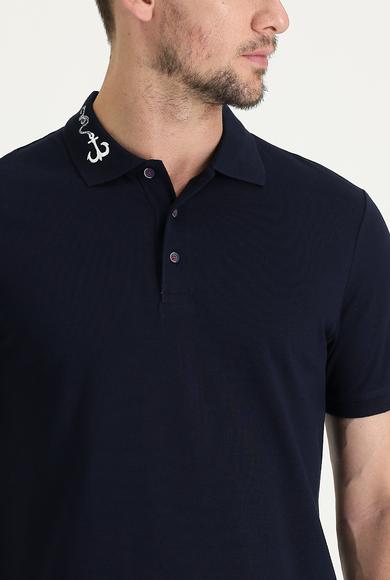 Erkek Giyim - ORTA LACİVERT L Beden Polo Yaka Desenli Tişört