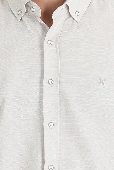 Erkek Giyim - AÇIK BEJ M Beden Uzun Kol Relax Fit Keten Görünümlü Gömlek