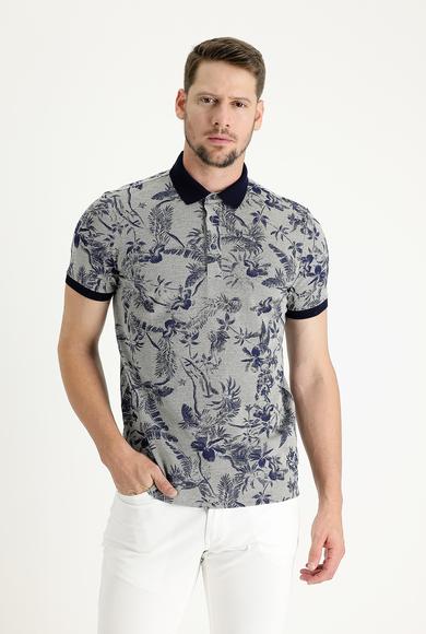 Erkek Giyim - ORTA BEJ XL Beden Polo Yaka Slim Fit Baskılı Tişört