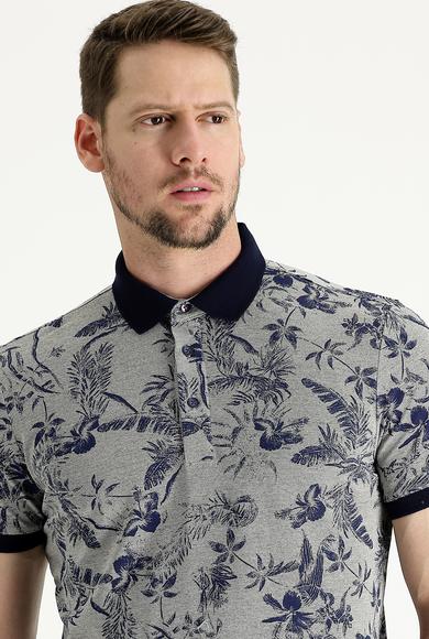 Erkek Giyim - ORTA BEJ XL Beden Polo Yaka Slim Fit Baskılı Tişört
