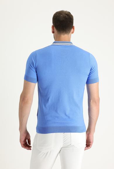 Erkek Giyim - MAVİ S Beden Polo Yaka Slim Fit Tişört