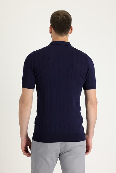 Erkek Giyim - KOYU LACİVERT L Beden Polo Yaka Slim Fit Tişört
