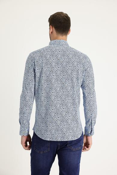 Erkek Giyim - AÇIK MAVİ XS Beden Uzun Kol Slim Fit Baskılı Gömlek