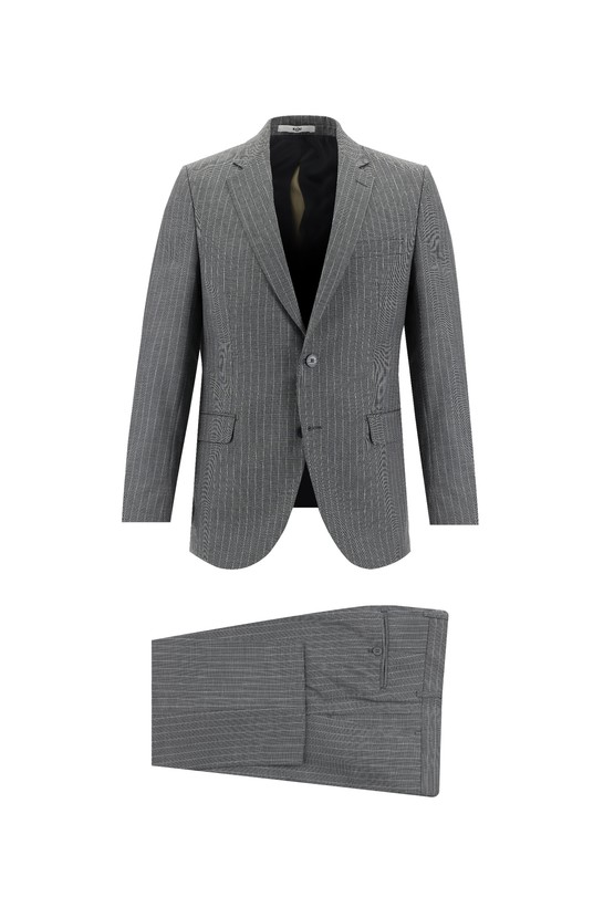 Erkek Giyim - Slim Fit Klasik Çizgili Takım Elbise