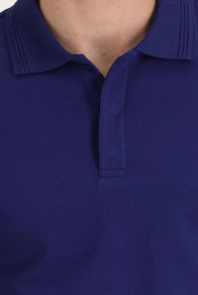 Erkek Giyim - ORTA LACİVERT L Beden Polo Yaka Slim Fit Desenli Tişört