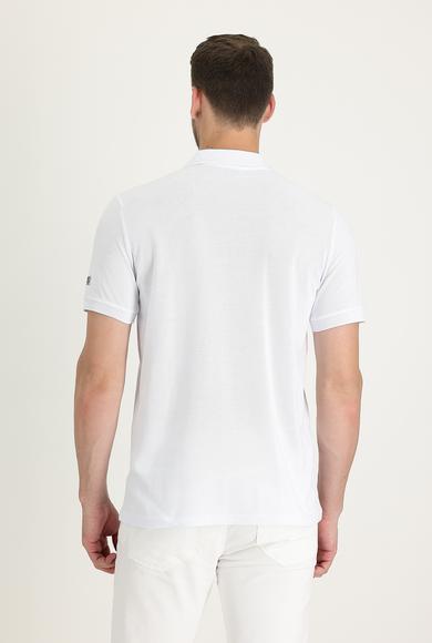 Erkek Giyim - BEYAZ XXL Beden Polo Yaka Slim Fit Fermuarlı Baskılı Tişört