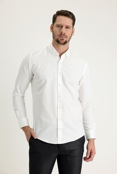 Erkek Giyim - BEYAZ S Beden Uzun Kol Slim Fit Oxford Gömlek