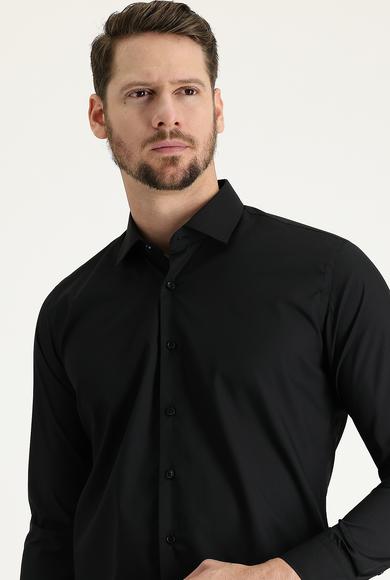Erkek Giyim - SİYAH S Beden Uzun Kol Slim Fit Klasik Gömlek