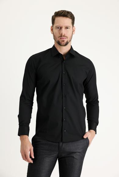 Erkek Giyim - SİYAH XXL Beden Uzun Kol Slim Fit Klasik Gömlek