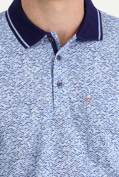Erkek Giyim - MAVİ S Beden Polo Yaka Slim Fit Desenli Tişört