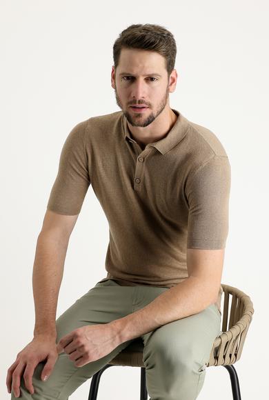 Erkek Giyim - TABA XL Beden Polo Yaka Slim Fit Keten Tişört