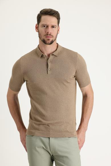 Erkek Giyim - TABA XL Beden Polo Yaka Slim Fit Keten Tişört