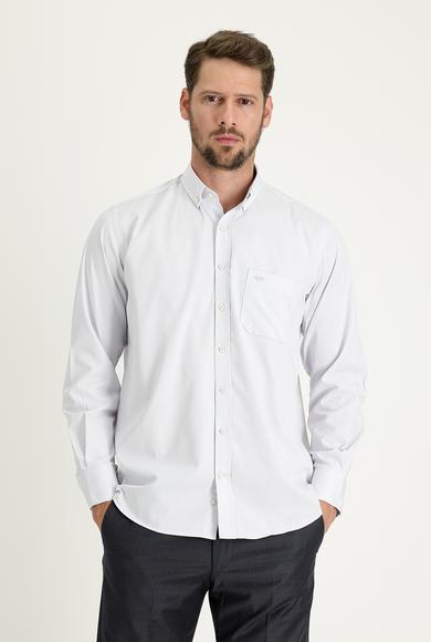 Erkek Giyim - AÇIK GRİ 5X Beden Uzun Kol Regular Fit Gömlek