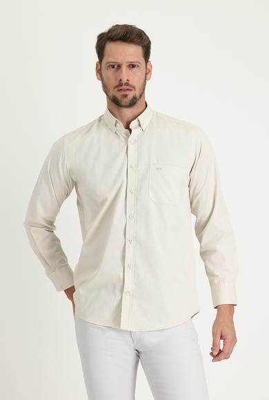 Erkek Giyim - AÇIK BEJ 5X Beden Uzun Kol Regular Fit Gömlek