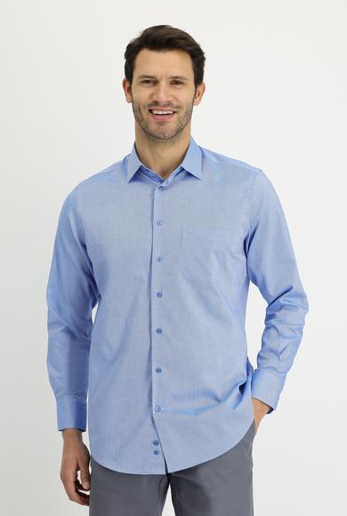 Erkek Giyim - GÖK MAVİSİ M Beden Uzun Kol Klasik Desenli Gömlek