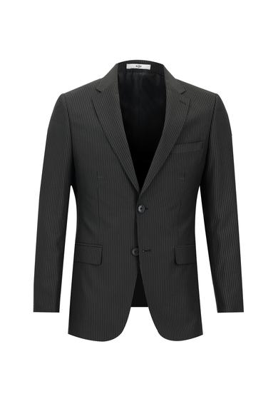 Erkek Giyim - SİYAH 54 Beden Slim Fit Klasik Çizgili Takım Elbise