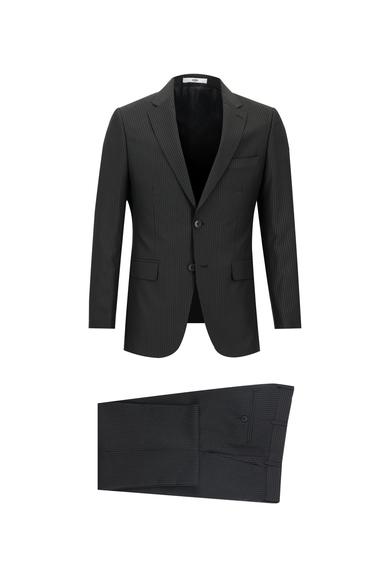 Erkek Giyim - SİYAH 50 Beden Slim Fit Klasik Çizgili Takım Elbise