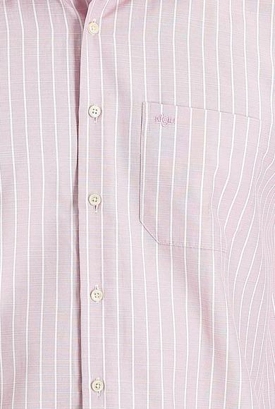 Erkek Giyim - AÇIK KIRMIZI M Beden Uzun Kol Çizgili Klasik Gömlek