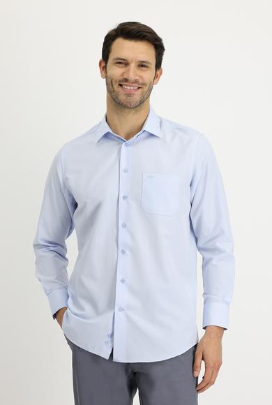 Erkek Giyim - UÇUK MAVİ M Beden Uzun Kol Klasik Desenli Gömlek