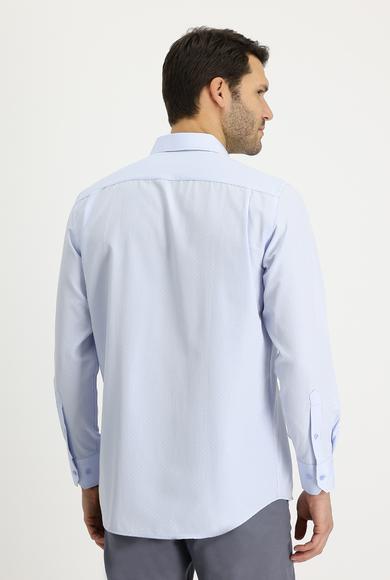 Erkek Giyim - UÇUK MAVİ M Beden Uzun Kol Klasik Desenli Gömlek