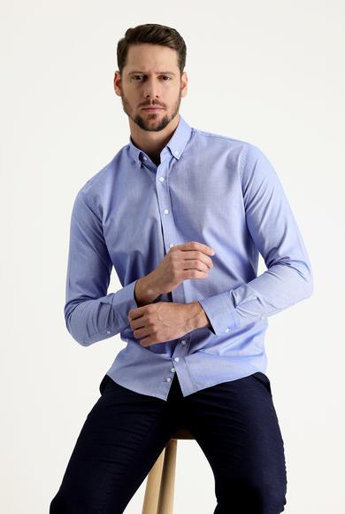 Erkek Giyim - AÇIK LACİVERT M Beden Uzun Kol Slim Fit Oxford Gömlek