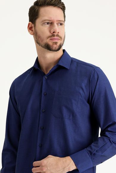 Erkek Giyim - ORTA LACİVERT L Beden Uzun Kol Klasik Desenli Gömlek