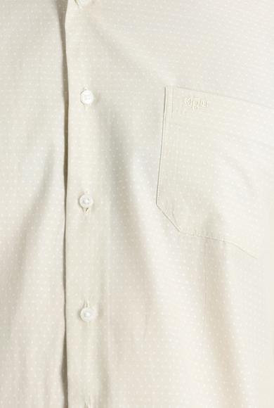 Erkek Giyim - KREM 4X Beden Uzun Kol Klasik Desenli Gömlek
