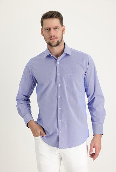 Erkek Giyim - AÇIK MAVİ 3X Beden Uzun Kol Klasik Çizgili Gömlek