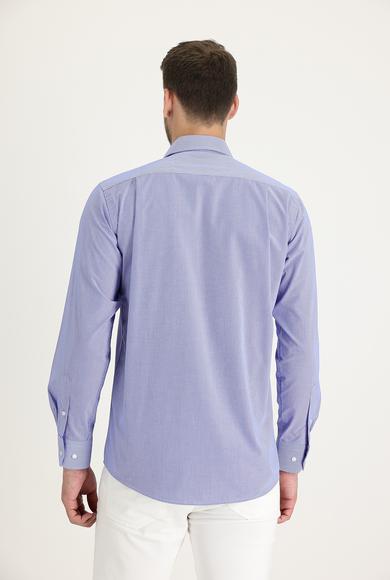 Erkek Giyim - AÇIK MAVİ 3X Beden Uzun Kol Klasik Çizgili Gömlek