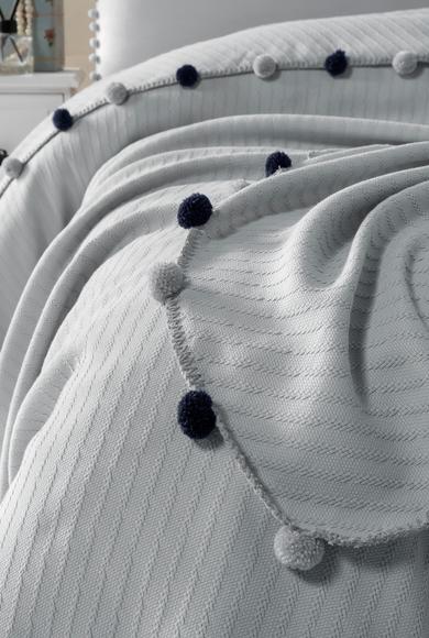 Erkek Giyim - ORTA GRİ  Beden Ponponlu Jakarlı Yatak Örtüsü