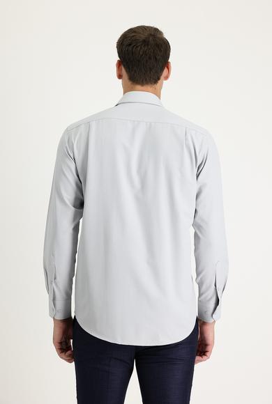 Erkek Giyim - ORTA GRİ M Beden Uzun Kol Desenli Klasik Gömlek